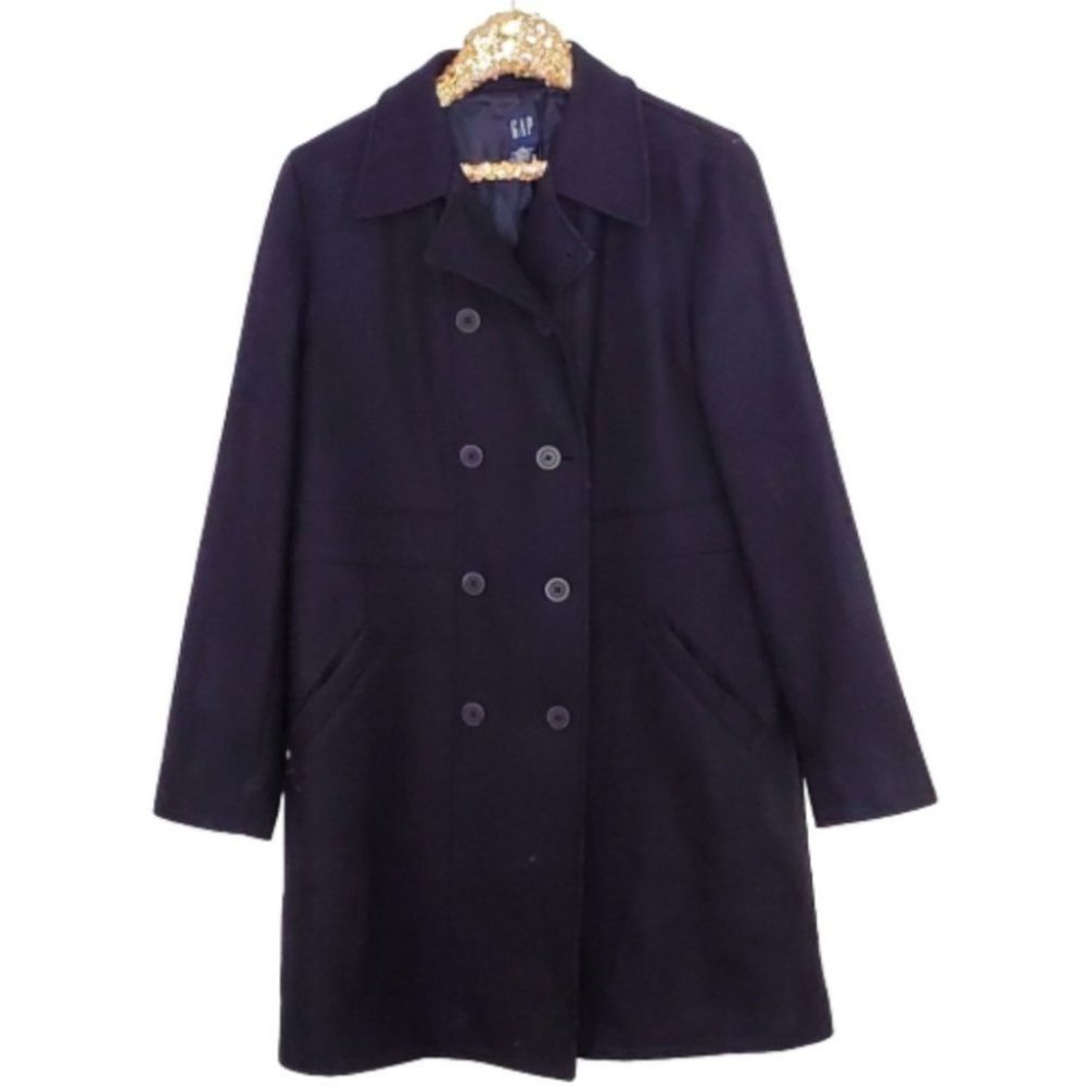 Gap Navy Blue Vegan Wool Trench Peacoat Lined Lg